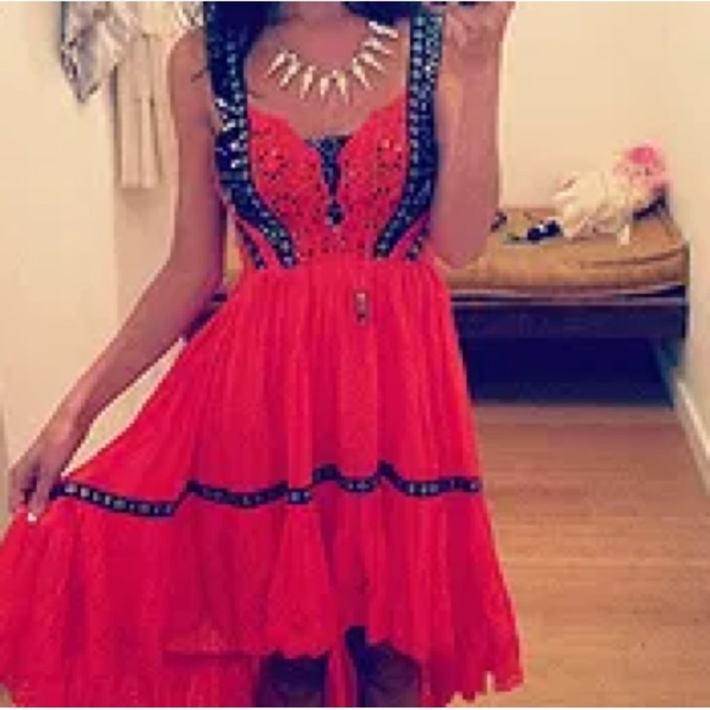 Free People Bossa Nova Eyelet Boho Hi-Low Maxi Dress Red Size 4 - Picture 8 of 8